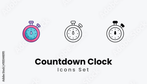 Countdown Clock Icons thin line and glyph vector icon stock illustration