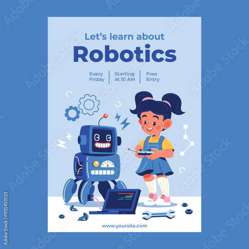 Robotics Learning Event Poster with Girl and Robot