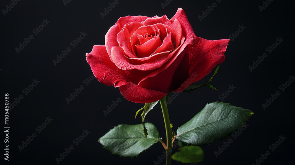 Elegant red rose with lush petals against a dark background