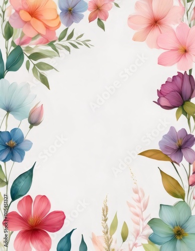 Painting of flowers with green leaves