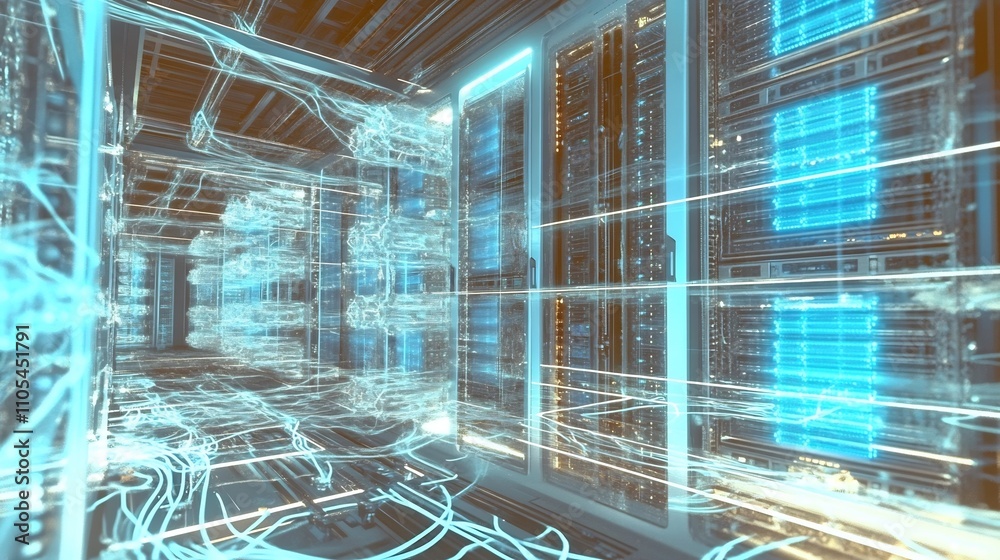 Futuristic Digital Wireframe Interior with Glowing Neon Lights and Architectural Structure Futuristic Digital Wireframe Interior with Glowing Neon Lights and Architectural Structure