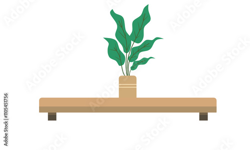 Table with potted flowers on it. on a white background. Suitable for interior design