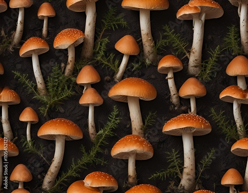  image of a group of mushrooms on a black background. photo