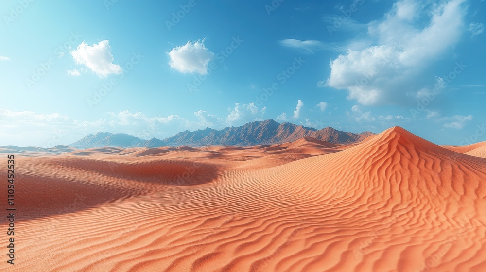 Quiet desert scene with expansive sand dunes under a clear sky, capturing the stark beauty and tranquility of the desert landscape Quiet desert scene with expansive sand dunes under a clear sky, capturing the stark beauty and tranquility of the desert landscape