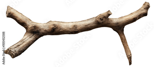 PNG Wooden tree branch with knots on a white background