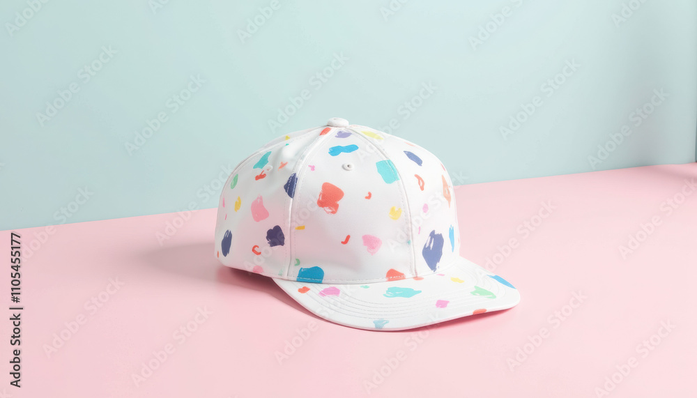Flat brim cap mockup with colorful abstract patterns Flat brim cap mockup with colorful abstract patterns