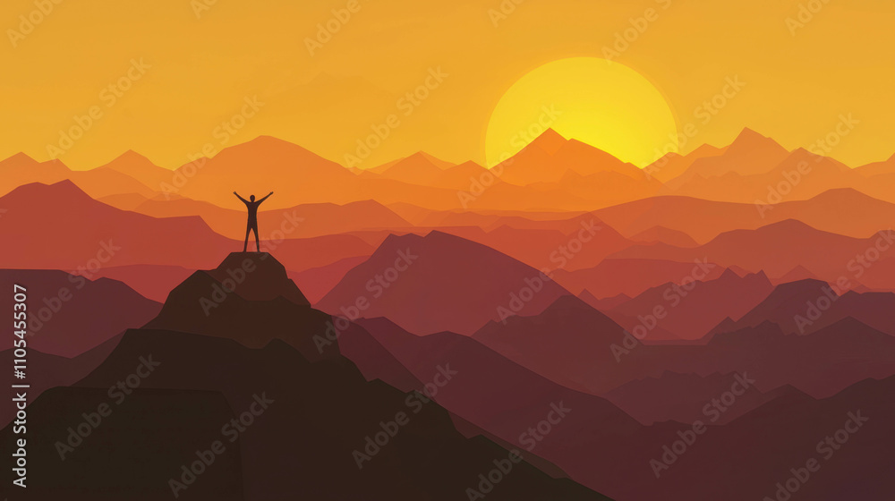 Silhouette of a Person on Mountain Peak at Sunset, symbolizing triumph and self-discovery Silhouette of a Person on Mountain Peak at Sunset, symbolizing triumph and self-discovery