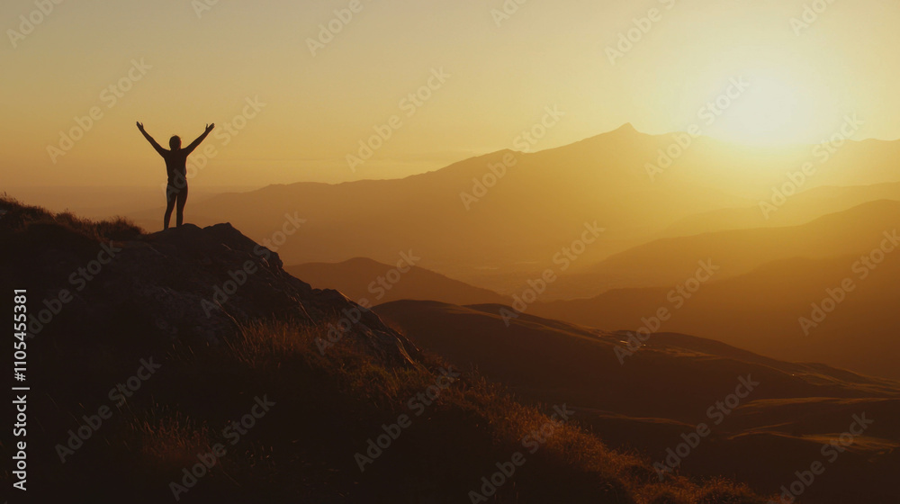 Silhouette of a Person on Mountain Peak at Sunset, symbolizing triumph and self-discovery Silhouette of a Person on Mountain Peak at Sunset, symbolizing triumph and self-discovery