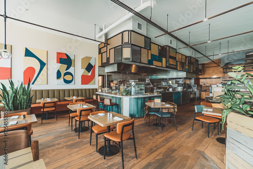 Vista del interior de una cafetería moderna. Generado con IA