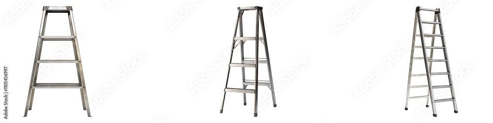 Metal ladder isolated on transparent background, Set of Metal ladder isolated on transparent background, Set of