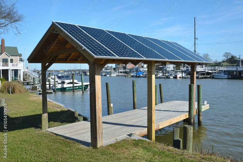 Solar Panel Covered Dock Over Water Solar Panel Covered Dock Over Water