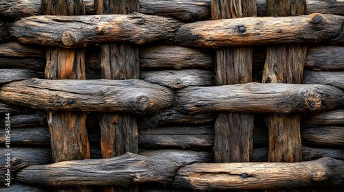 A Rustic Tudor-Style Wattle Fence Creating Harmony with Nature in 16th-Century Rural England photo