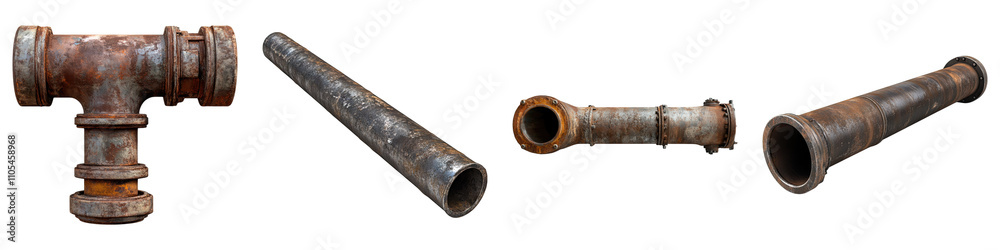 Metal pipe isolated on transparent background, Set of Metal pipe isolated on transparent background, Set of