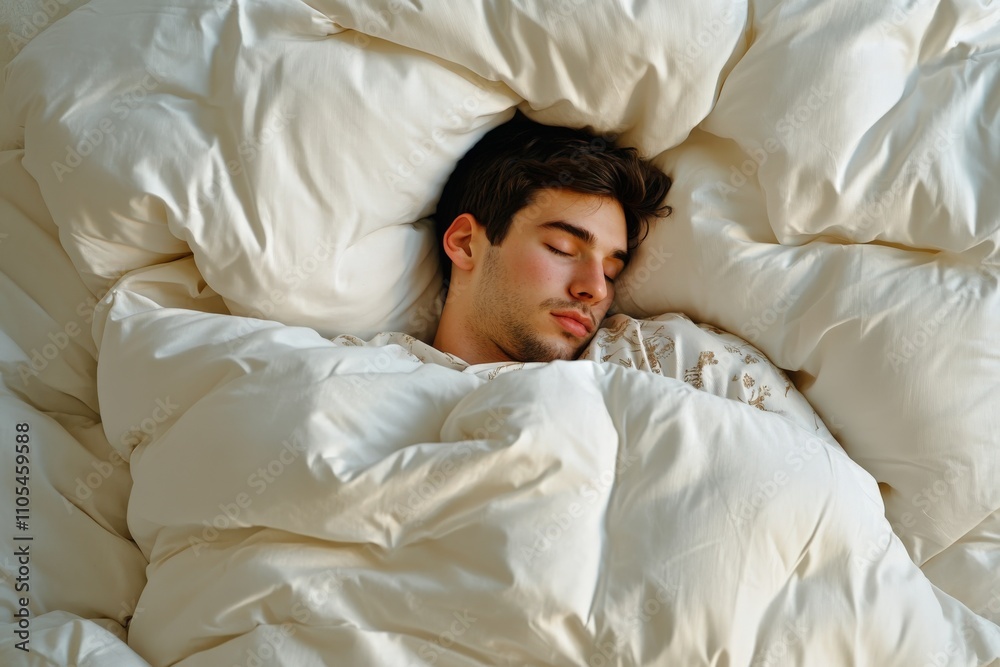 Going To Bed. Young Man in Pajamas Getting Comfortable Under the Blanket in Bedroom Going To Bed. Young Man in Pajamas Getting Comfortable Under the Blanket in Bedroom