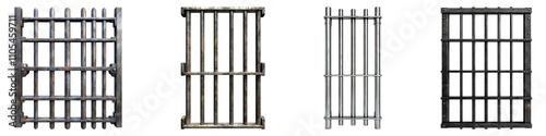 Metal prison bars isolated on transparent background, Set of