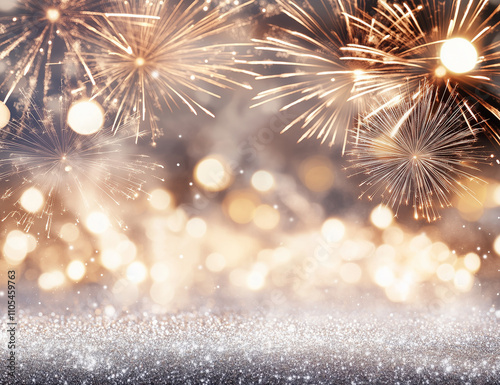 New Year's Eve on a white background, accompanied by fireworks