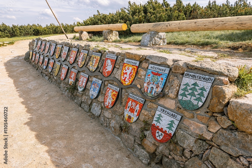 Emblems, coats of arms, of towns located along river Labe - Elbe