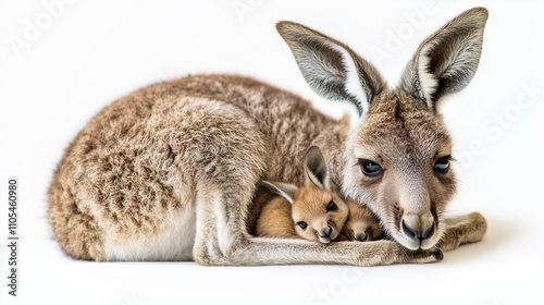 Kangaroo with a baby on a white background