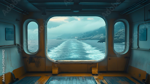 Ocean View from Ferry Interior Illustration