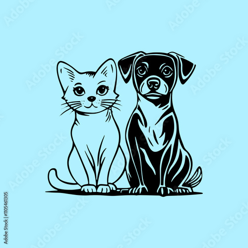 A black and white cat and dog are sitting next to each other 1