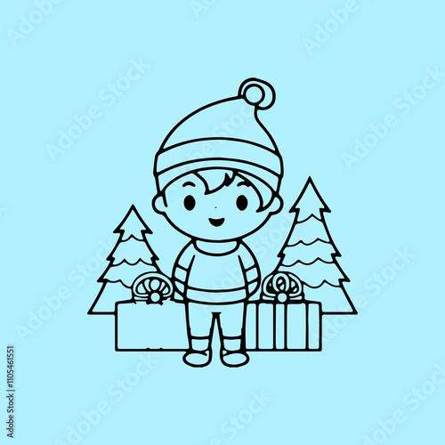 Three children are singing Christmas carols and gift 7