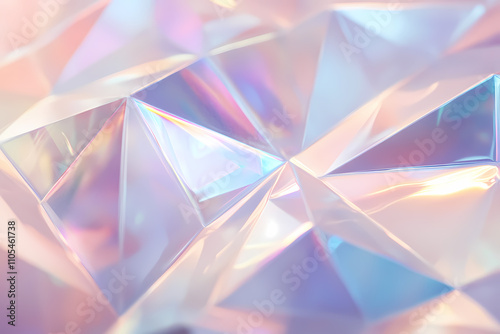 A close-up of crinkled, iridescent material, shimmering with soft pastel hues of pink, lavender, and light blue. Abstract background.