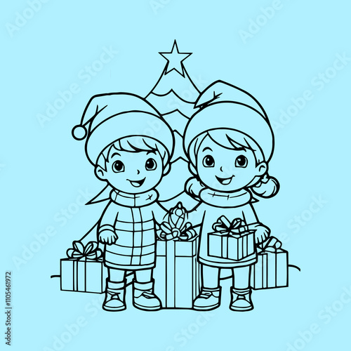 Three children are singing Christmas carols and gift 3