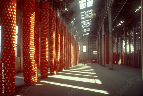 Wallpaper Mural Red Columns With White Polka Dots In A Factory Torontodigital.ca