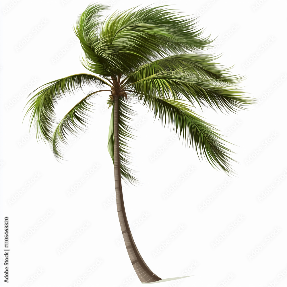 Fototapeta premium Wind sways tall palm tree on a sunny day