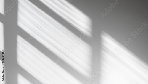 Abstract light reflection and grey shadow from window on white wall background. Gray window shadows and sunshine stripe overlay effect for backdrop and mockup design