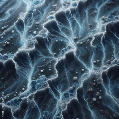 Abstract texture blue background with waves and bubbles.