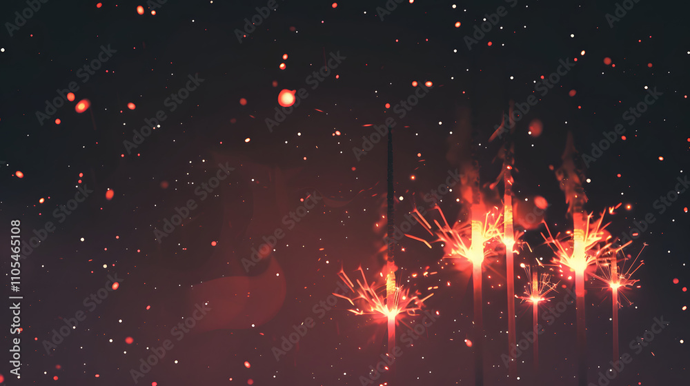 Fototapeta premium Sparkler sticks lighting up New Year illustration background