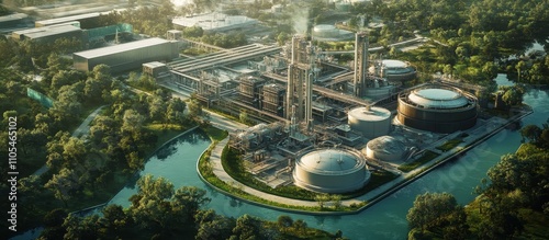 Wallpaper Mural Aerial View of Modern Industrial Plant Surrounded by Lush Greenery and Waterways Under Clear Blue Sky Torontodigital.ca