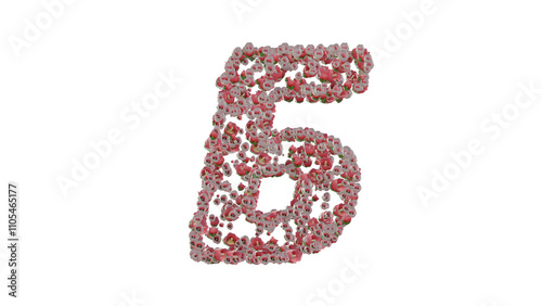 Ukrainian font with malva flowers on transparent background, letter Б capital photo