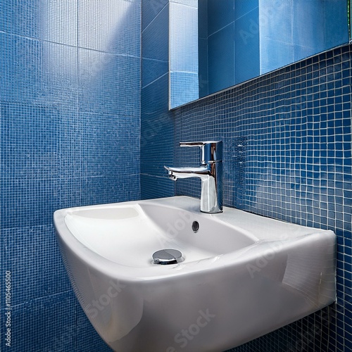Polished Minimalism: Chrome Fixtures Against Bold Blue Tiles