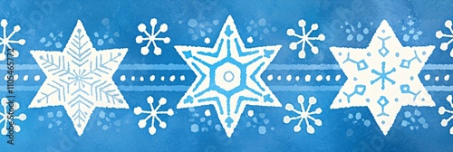 Wallpaper Mural Horizontal border with stars of David and snowflakes on blue background. Watercolor illustration for design for Hanukkah and other Jewish holidays, Christmas and New Year  Torontodigital.ca