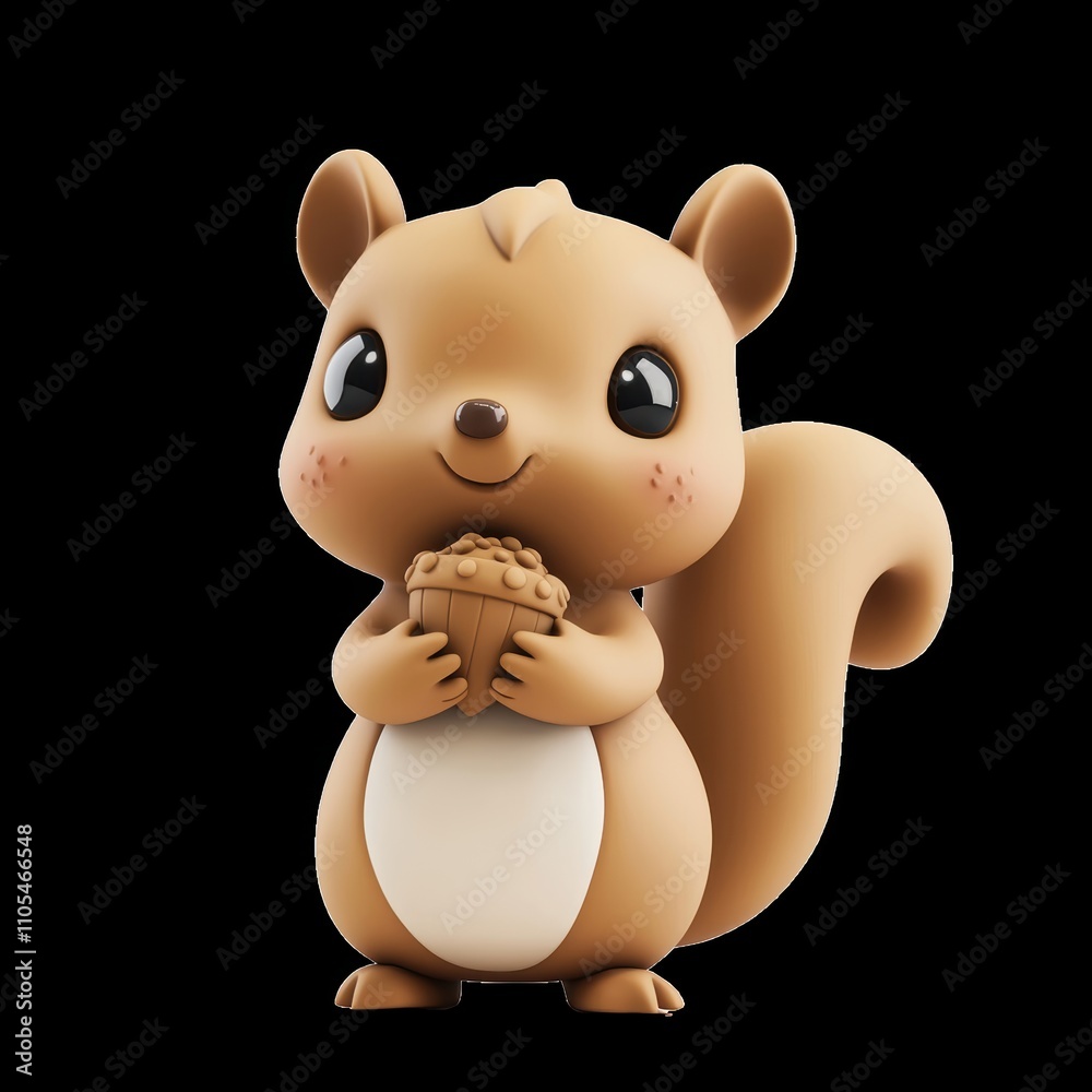 Cute cartoon squirrel holding a nut in joyful expression Cute cartoon squirrel holding a nut in joyful expression