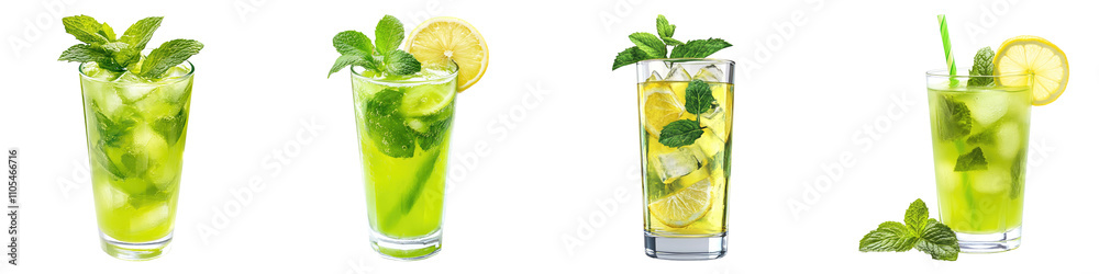Minty lemonade isolated on transparent background, Set of Minty lemonade isolated on transparent background, Set of