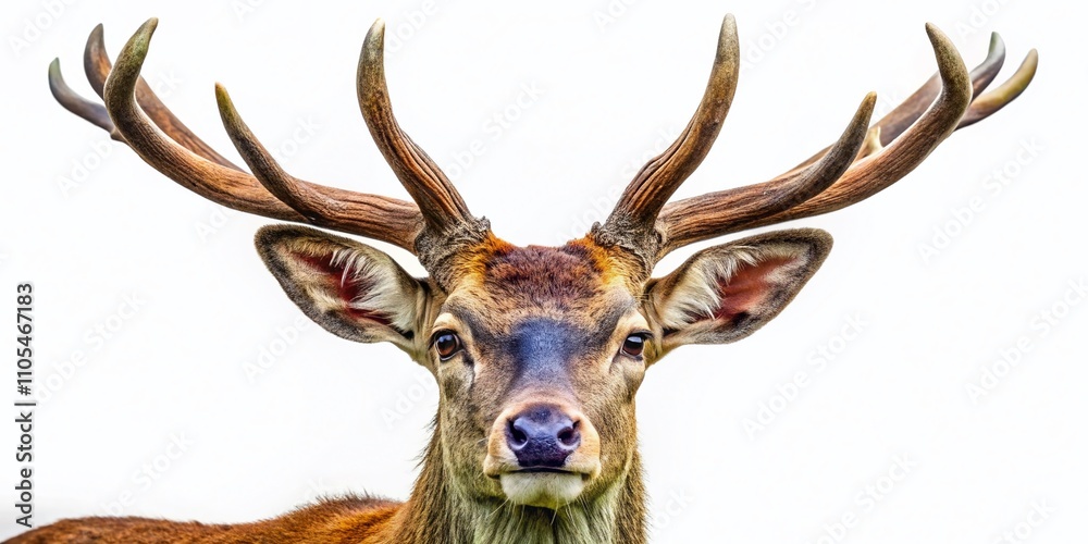 Aerial View of a Majestic Male Deer Isolated on a White Background, Capturing the Grace and Beauty of Wildlife in Nature Photography for Stock Images Aerial View of a Majestic Male Deer Isolated on a White Background, Capturing the Grace and Beauty of Wildlife in Nature Photography for Stock Images