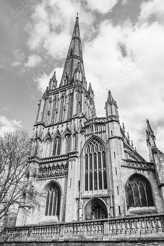 Bristol, England, UK: The gothic church of Saint Mary Redcliffe in black and white photo