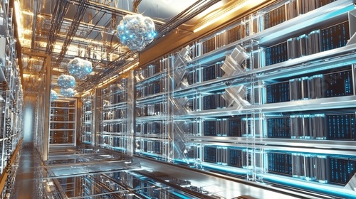 Futuristic Interior View of Sophisticated Server Racks in a High Tech Data Center
