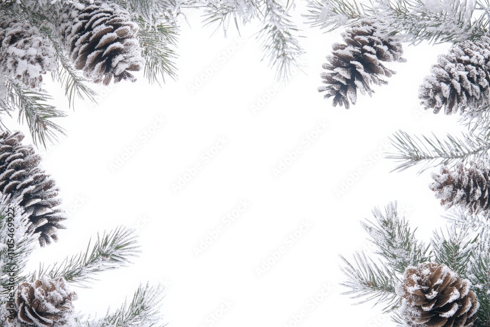 An inviting winter-themed arrangement of pinecones and snowy branches, creating a perfect frame for seasonal greetings or cozy winter-themed designs. An inviting winter-themed arrangement of pinecones and snowy branches, creating a perfect frame for seasonal greetings or cozy winter-themed designs.