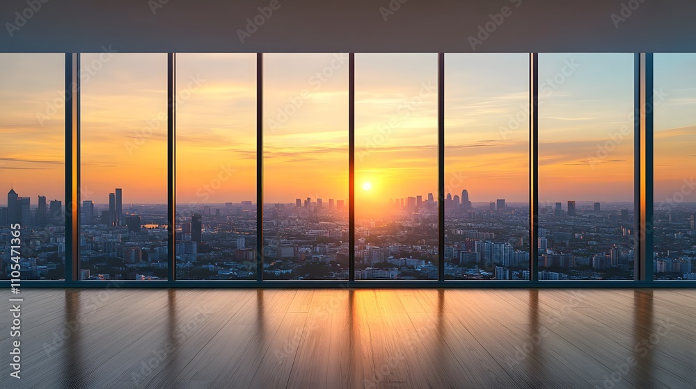 Fototapeta premium A large floor-to-ceiling window in the living room of an apartment with panoramic views