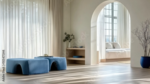 Japandi style minimalist interior design of modern living room