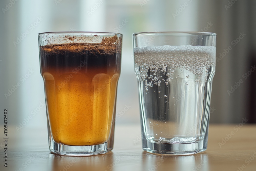 Two Refreshing Beverages in Glasses Two Refreshing Beverages in Glasses