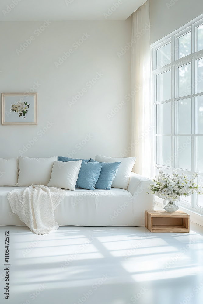 Fototapeta premium white wall living room sofa and clean with minimalist style