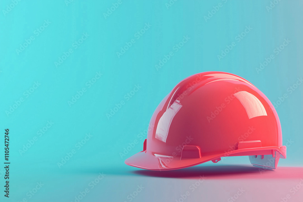 Red construction helmet on a blue background, copy space Red construction helmet on a blue background, copy space