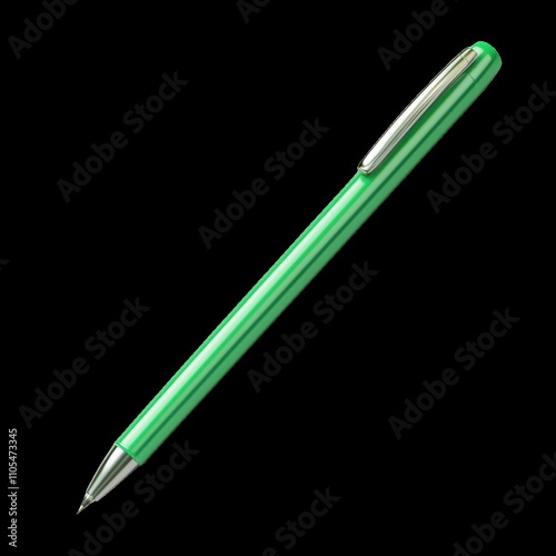 Green Ballpoint Pen on Black Background for Office and Stationery