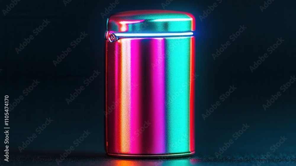 Lighters portable and smoking, A vibrant, metallic container reflecting colorful light against a dark background, showcasing a modern and sleek design. Lighters portable and smoking, A vibrant, metallic container reflecting colorful light against a dark background, showcasing a modern and sleek design.