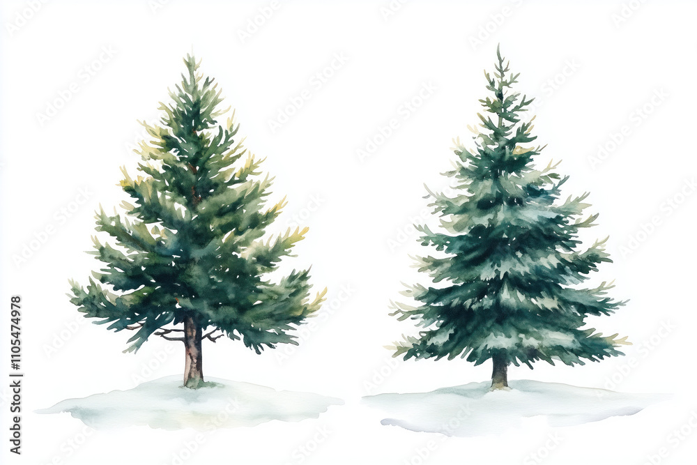 Obraz premium Illustration of two fir trees on a white background